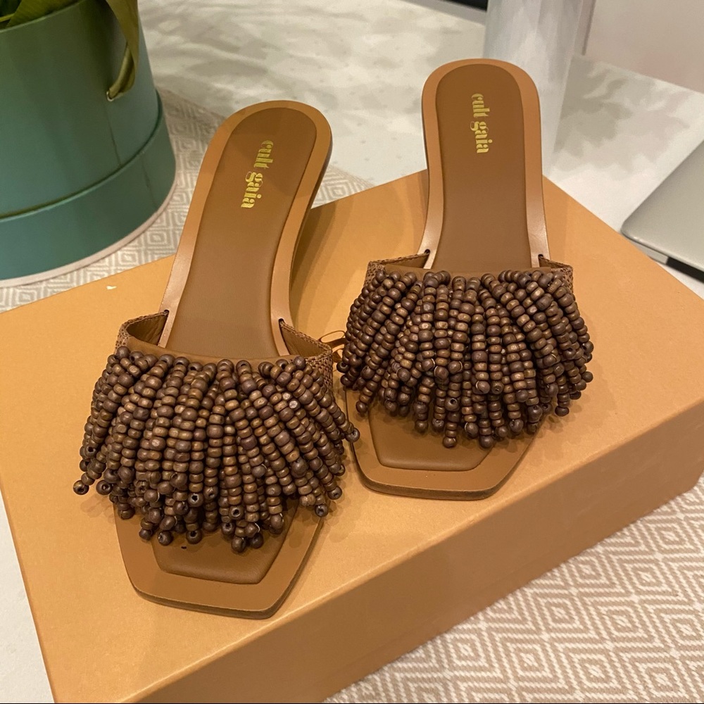 Cult Gaia heeled beaded sandals, mules